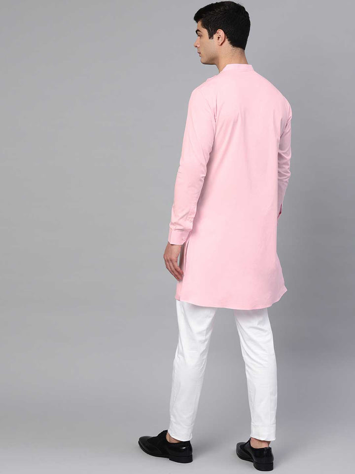 Pink Asymmetric Pure Cotton Kurta