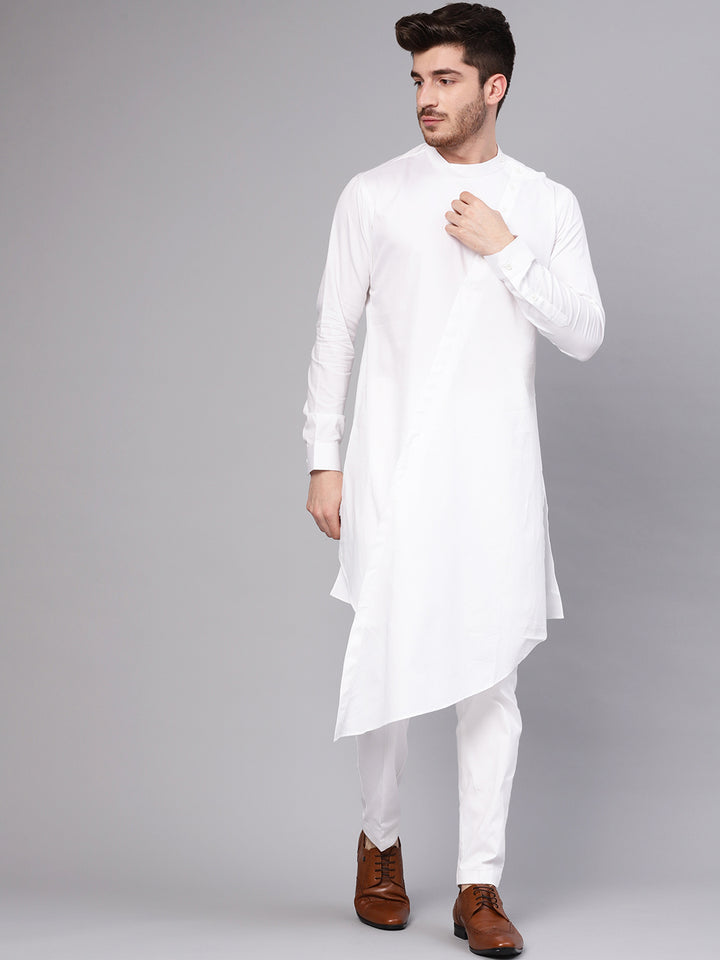 White Asymmetric Pure Cotton Kurta