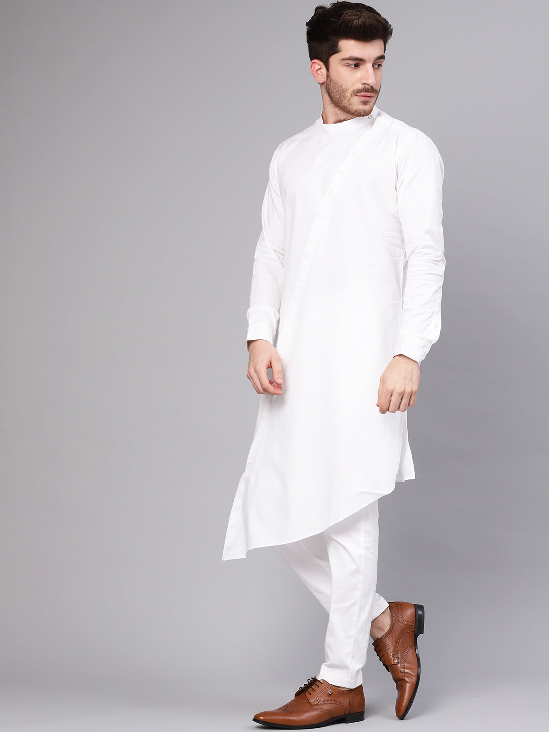 White Asymmetric Pure Cotton Kurta