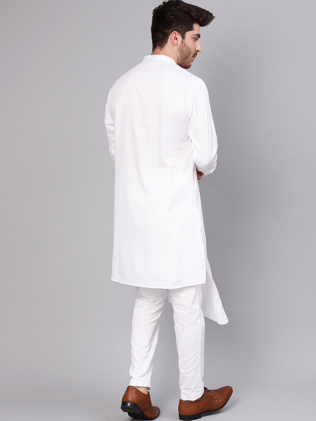 White Asymmetric Pure Cotton Kurta