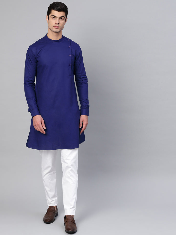 Blue Asymmetric Pure Cotton Kurta