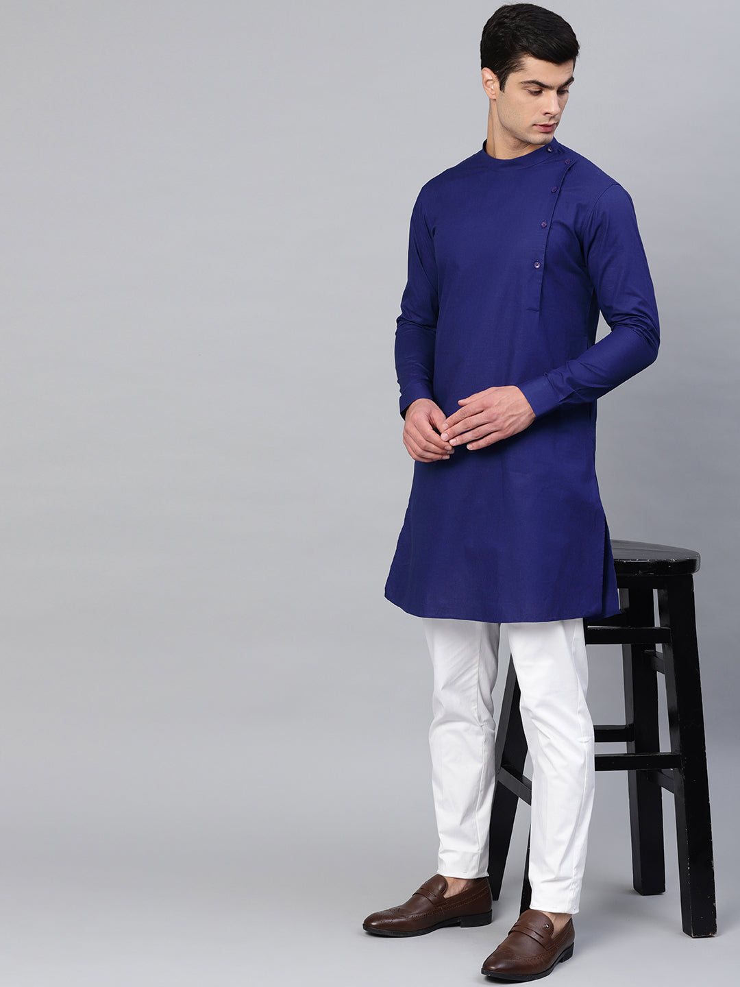 Blue Asymmetric Pure Cotton Kurta