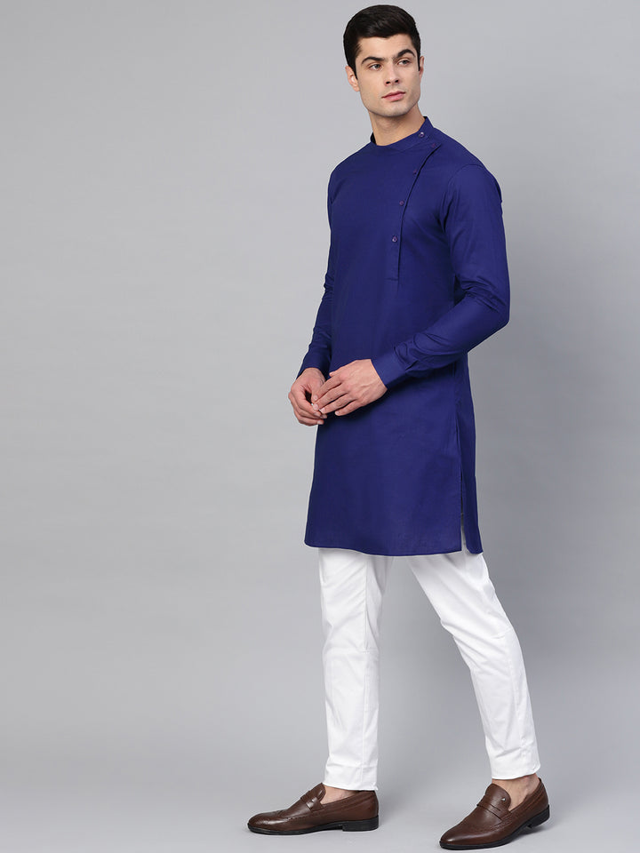 Blue Asymmetric Pure Cotton Kurta