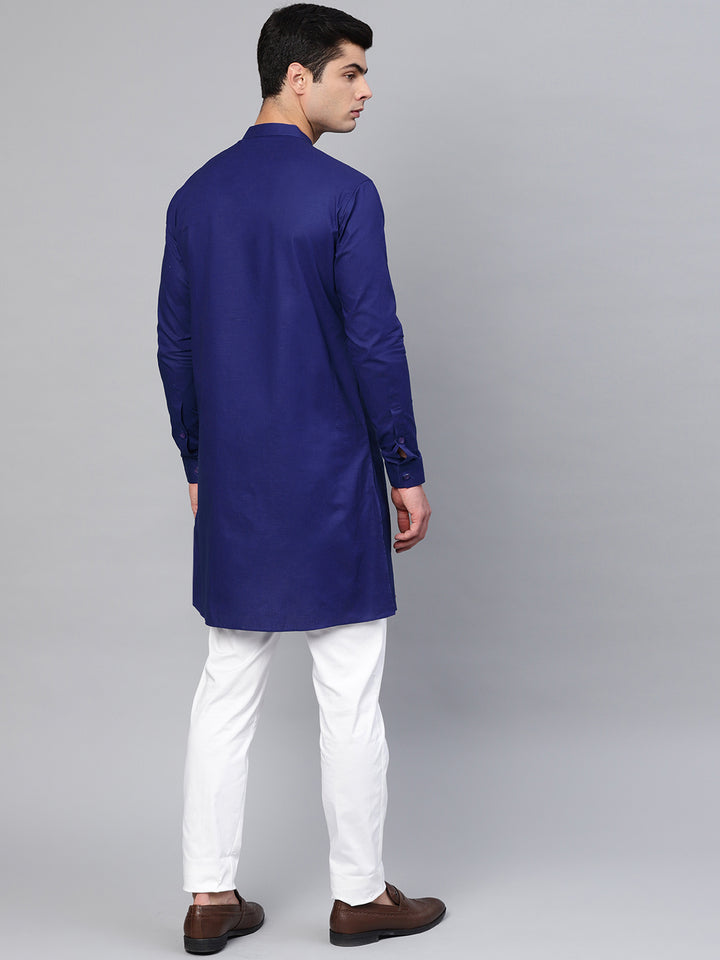 Blue Asymmetric Pure Cotton Kurta