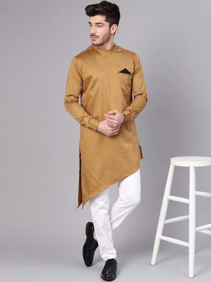 Beige Asymmetric Pure Cotton Kurta