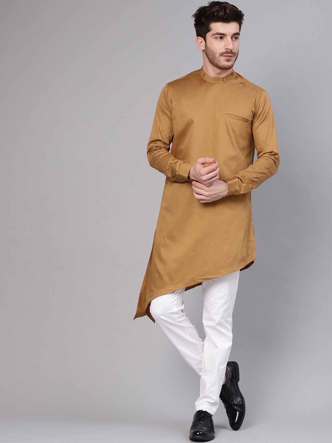 Beige Asymmetric Pure Cotton Kurta