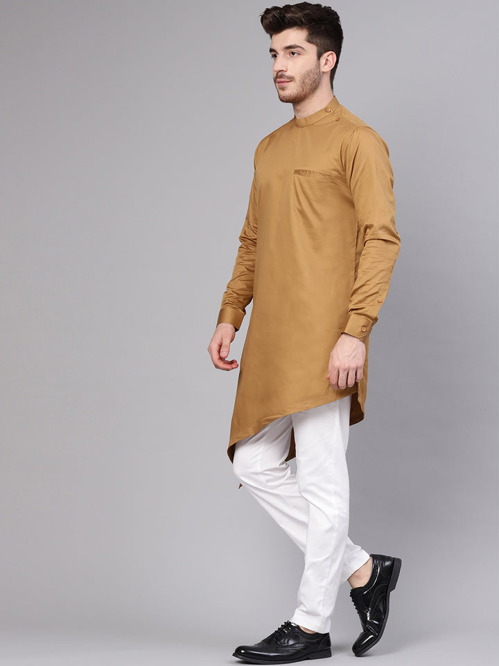 Beige Asymmetric Pure Cotton Kurta