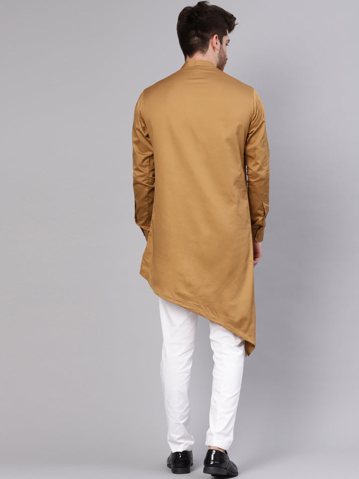 Beige Asymmetric Pure Cotton Kurta