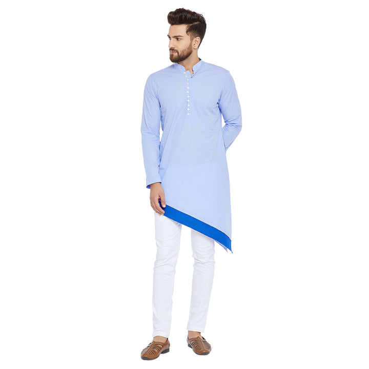 Blue Asymmetric Pure Cotton Kurta