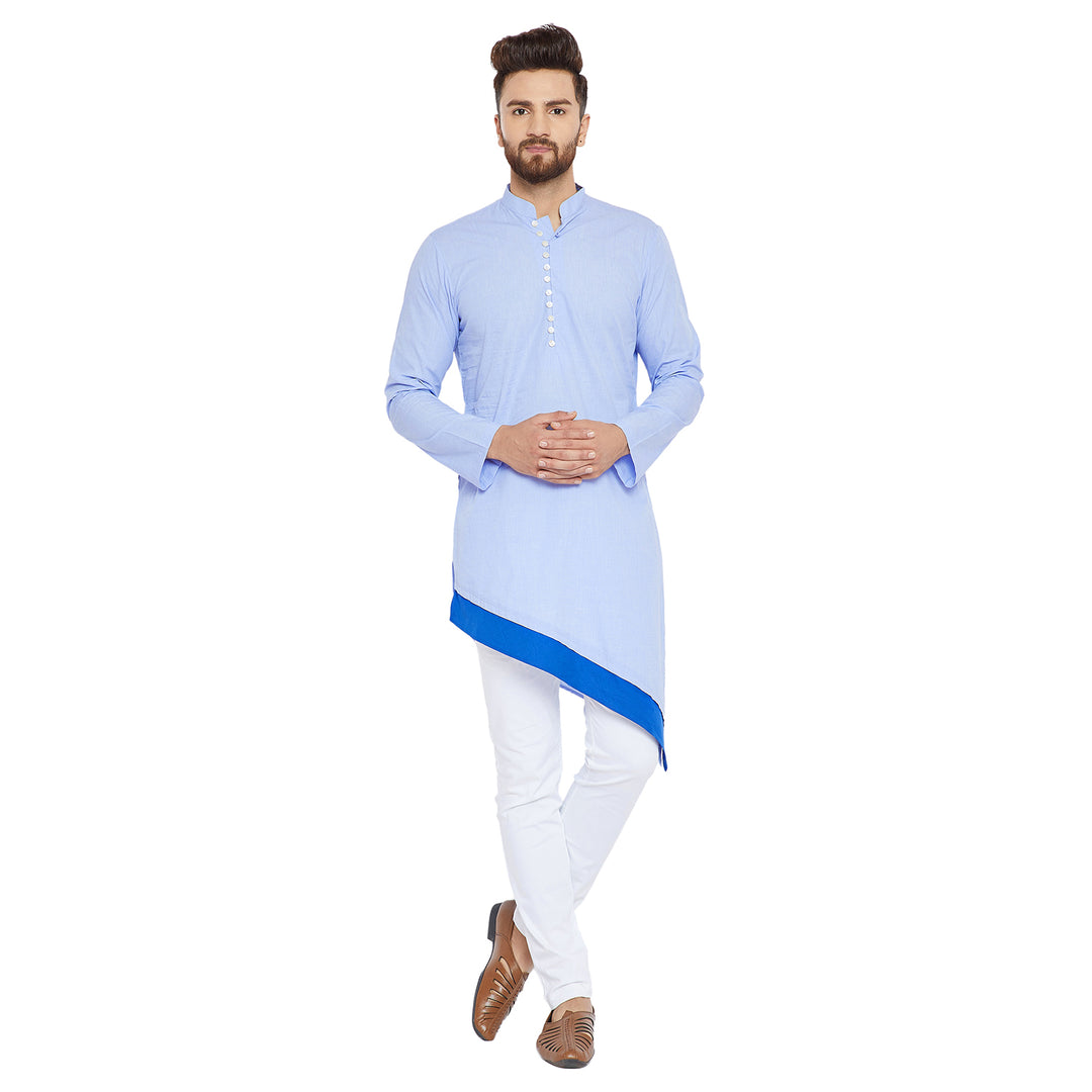 Blue Asymmetric Pure Cotton Kurta