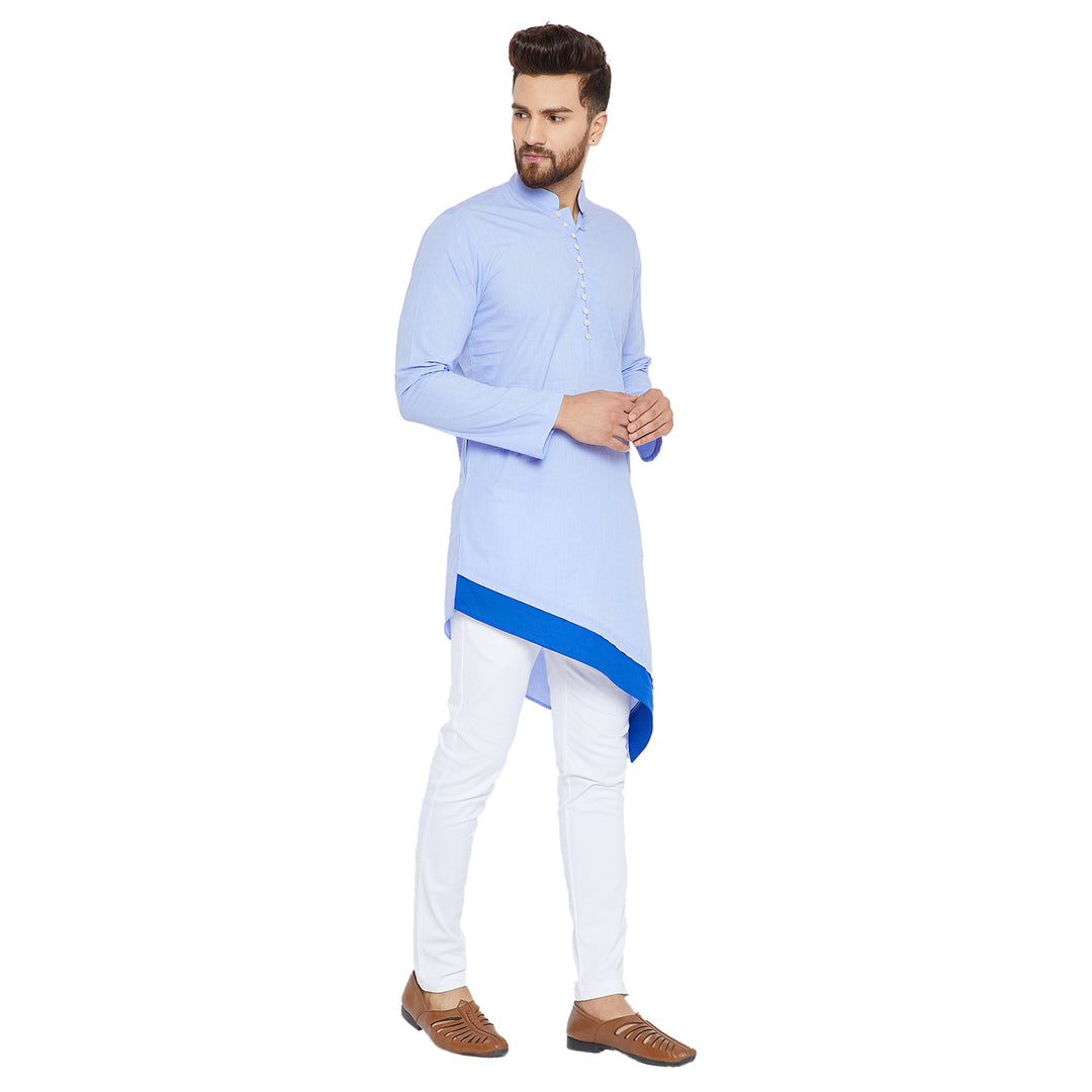 Blue Asymmetric Pure Cotton Kurta