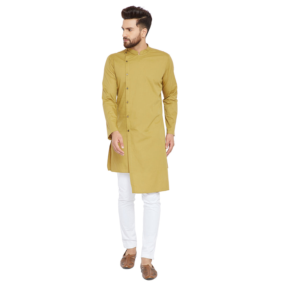 Beige Asymmetric Pure Cotton Kurta