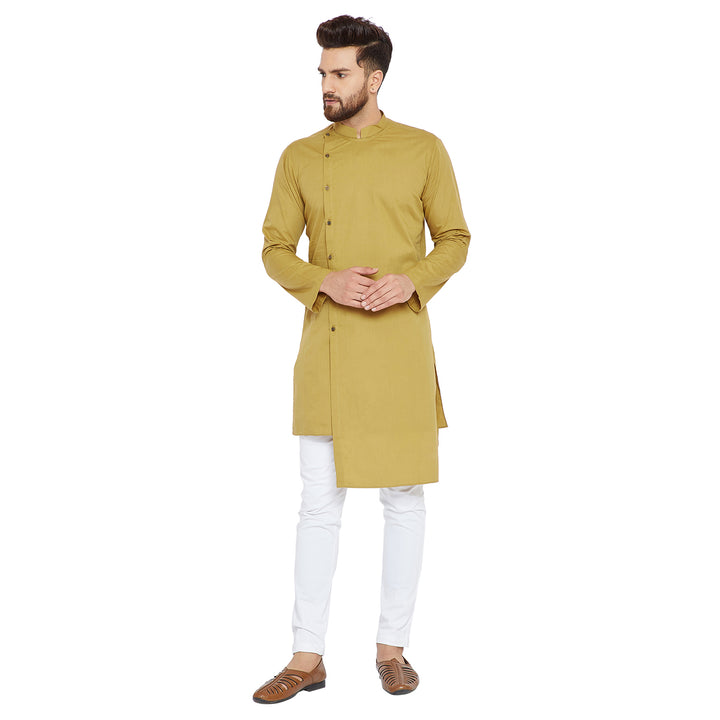 Beige Asymmetric Pure Cotton Kurta