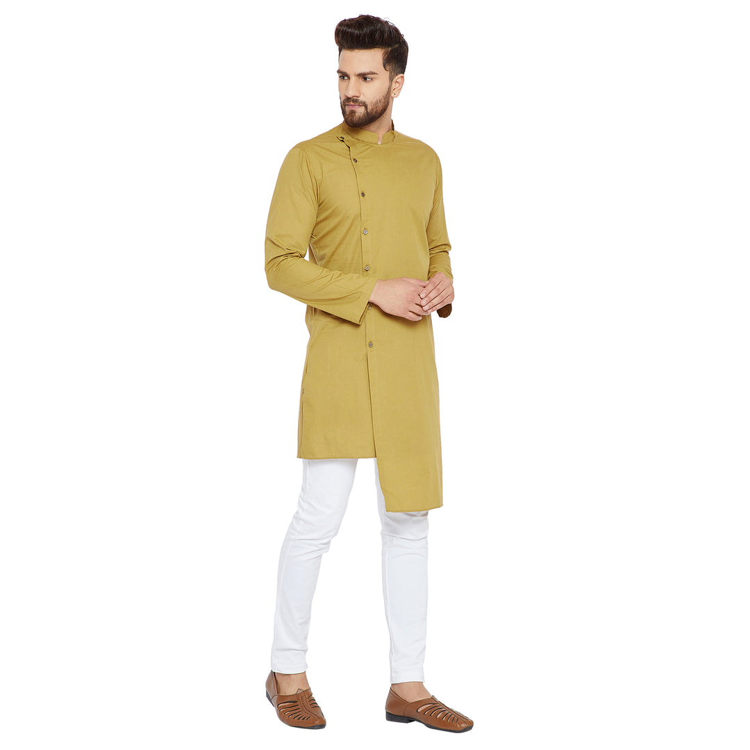 Beige Asymmetric Pure Cotton Kurta