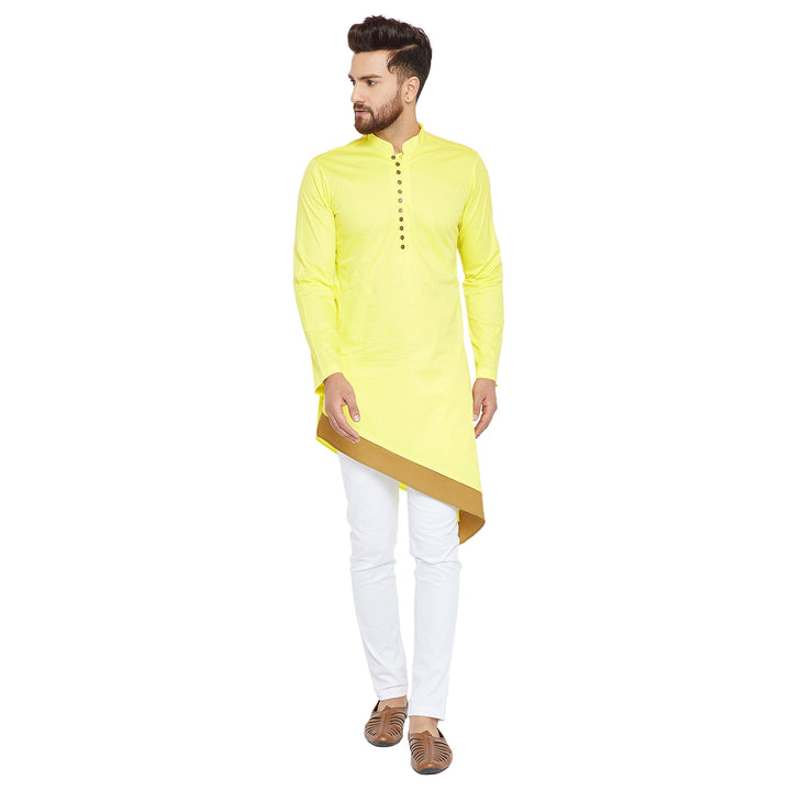 Yellow Asymmetric Pure Cotton Kurta