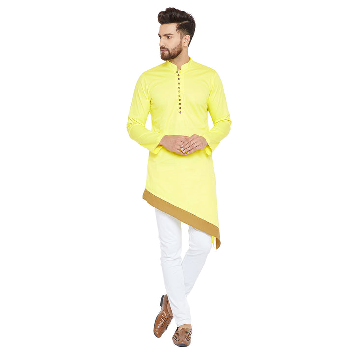 Yellow Asymmetric Pure Cotton Kurta