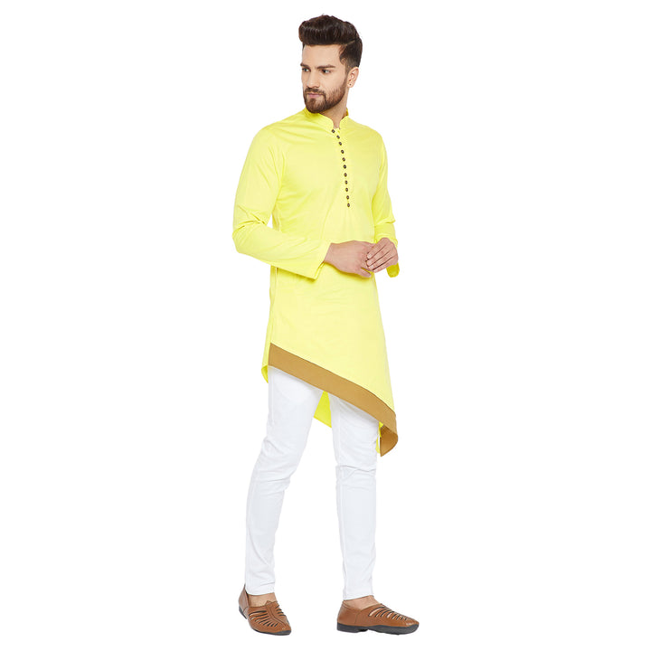 Yellow Asymmetric Pure Cotton Kurta