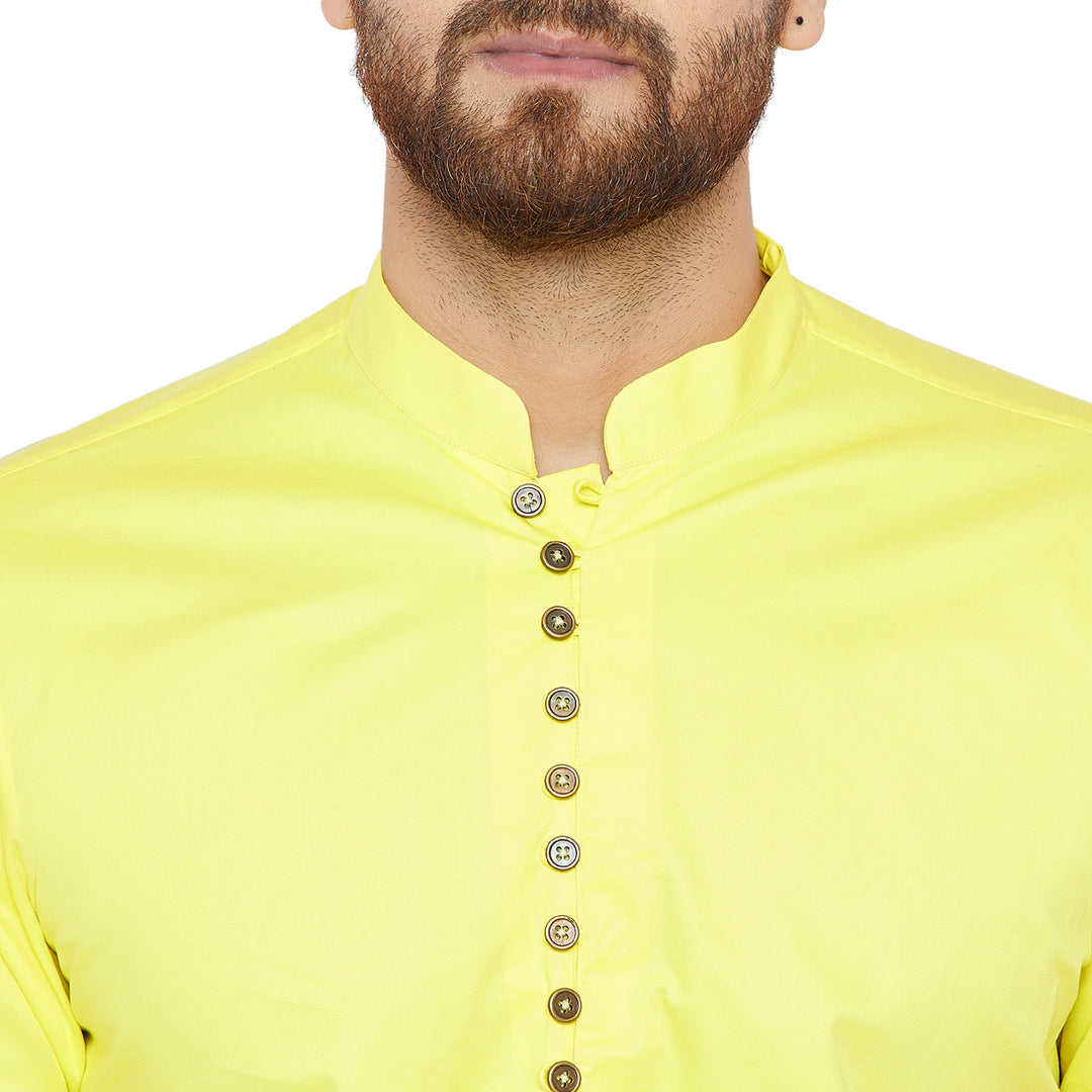 Yellow Asymmetric Pure Cotton Kurta