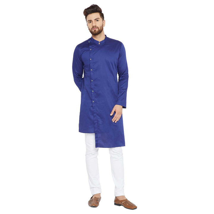 Navy Asymmetric Pure Cotton Kurta