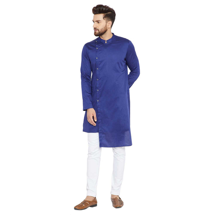 Navy Asymmetric Pure Cotton Kurta