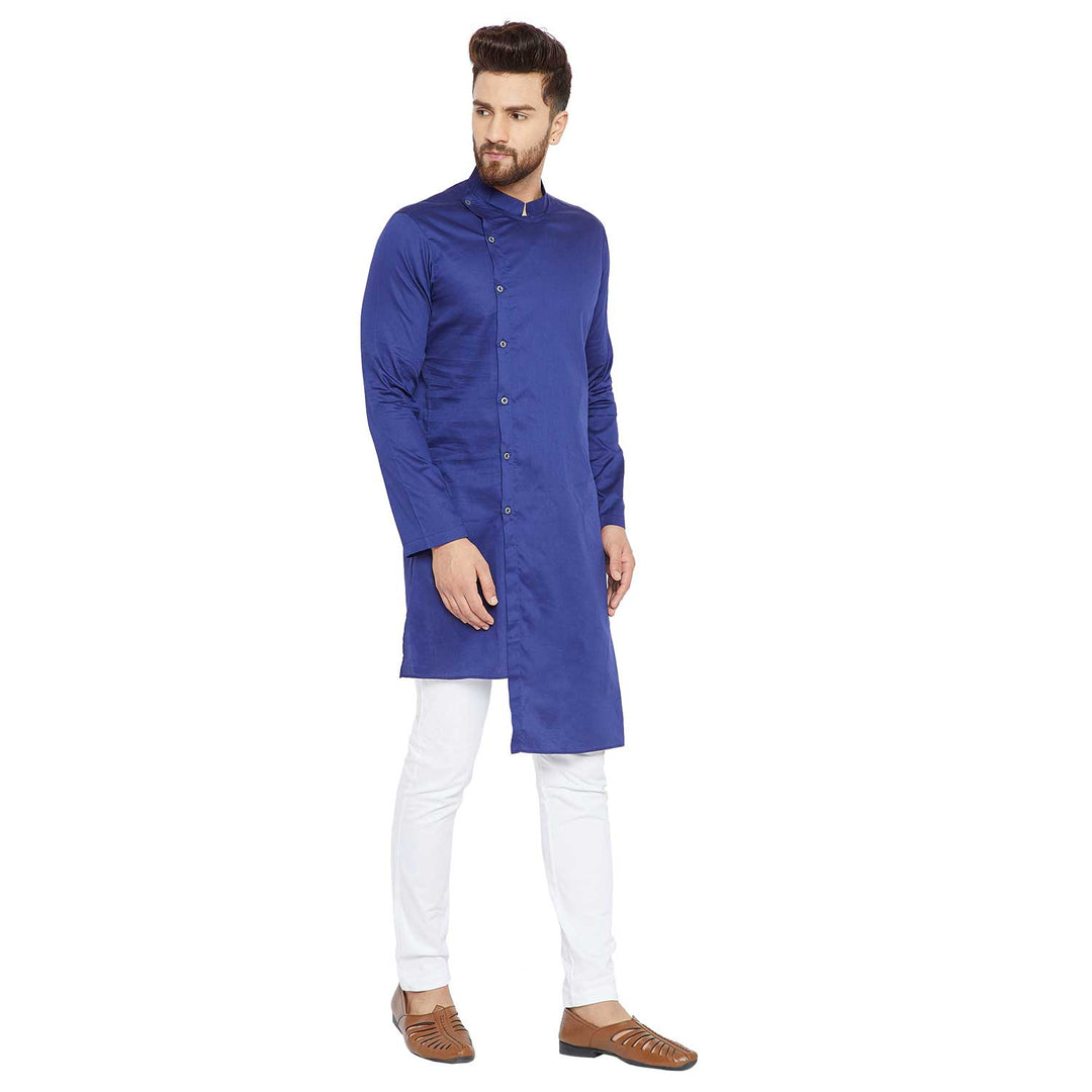 Navy Asymmetric Pure Cotton Kurta