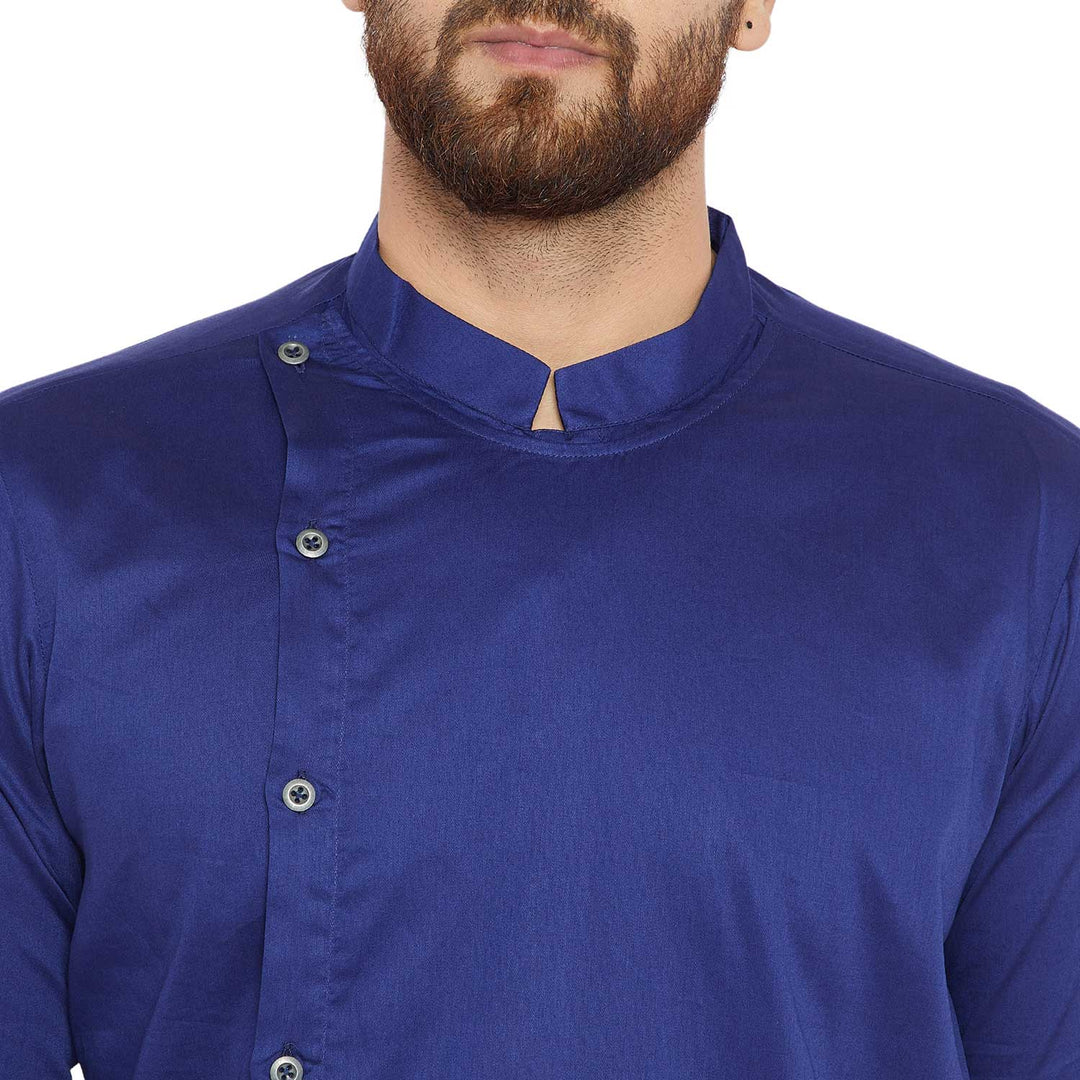 Navy Asymmetric Pure Cotton Kurta