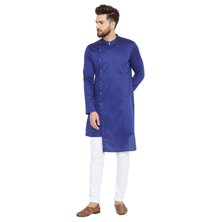 Blue Asymmetric Pure Cotton Kurta