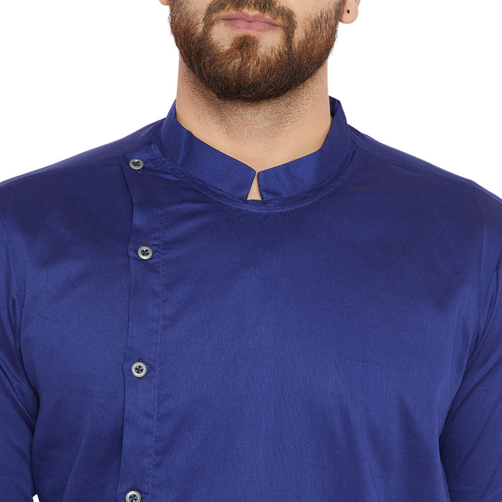 Blue Asymmetric Pure Cotton Kurta