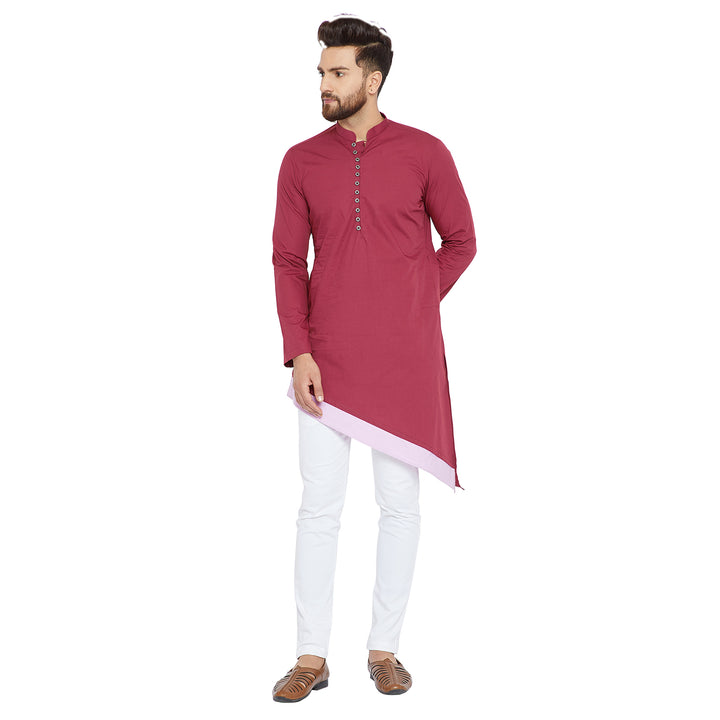 Maroon Asymmetric Pure Cotton Kurta