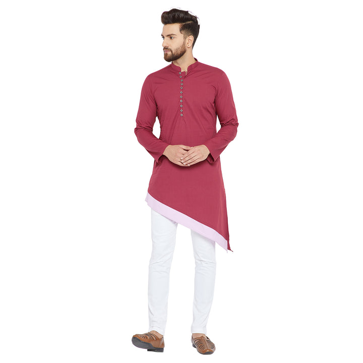 Maroon Asymmetric Pure Cotton Kurta