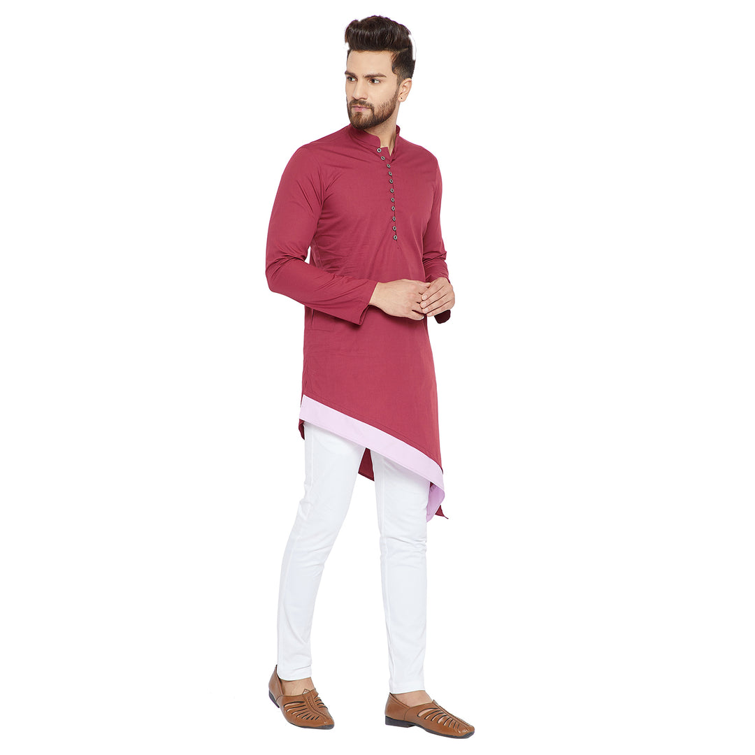 Maroon Asymmetric Pure Cotton Kurta