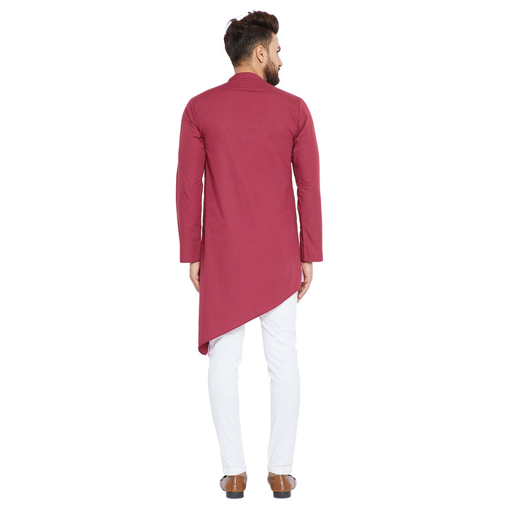 Maroon Asymmetric Pure Cotton Kurta