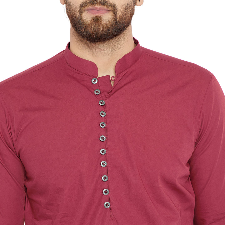 Maroon Asymmetric Pure Cotton Kurta