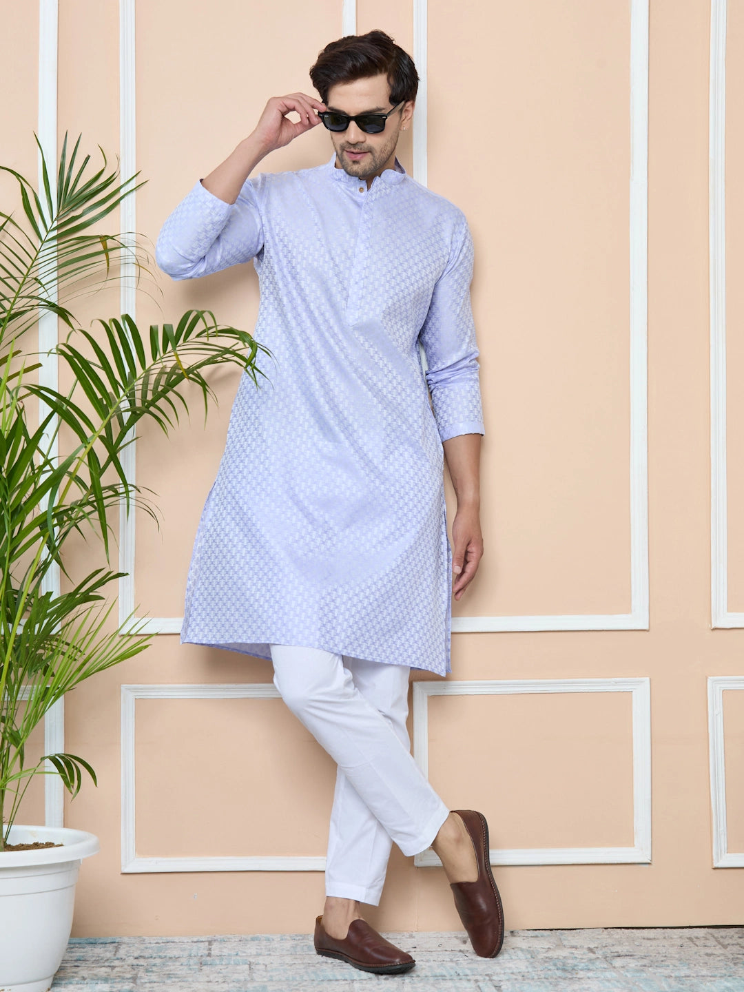 Purple Silk jacquard Straight kurta