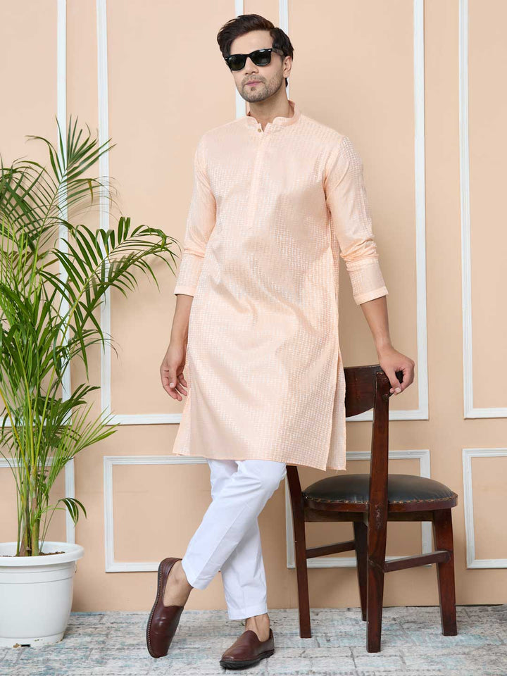 Peach Silk jacquard Straight kurta