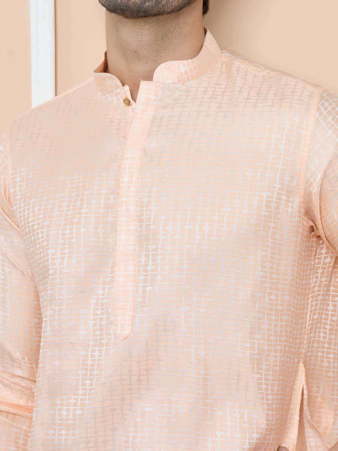 Peach Silk jacquard Straight kurta