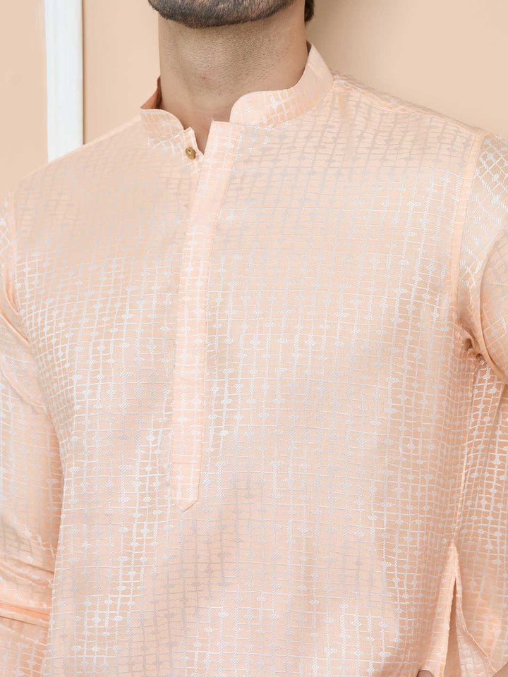 Peach Silk jacquard Straight Kurta with Pyjama