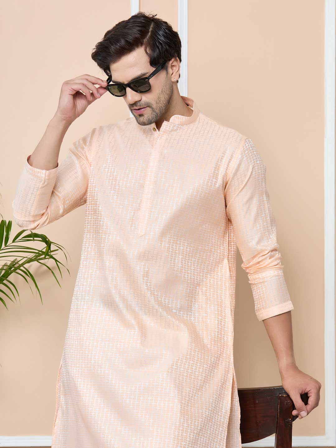 Peach Silk jacquard Straight kurta