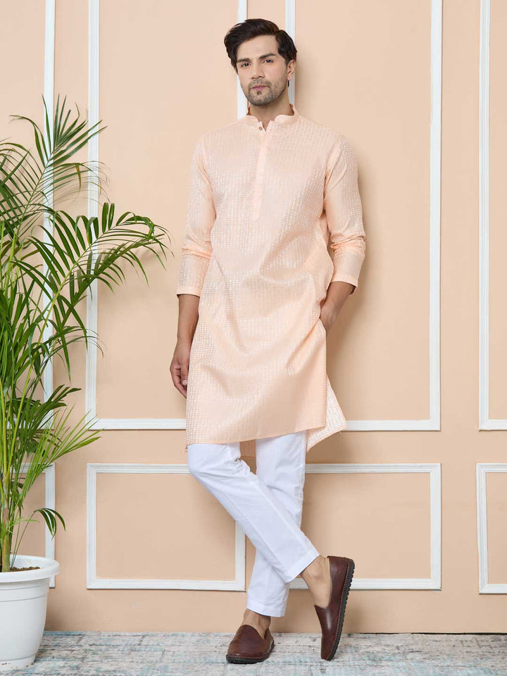 Peach Silk jacquard Straight kurta