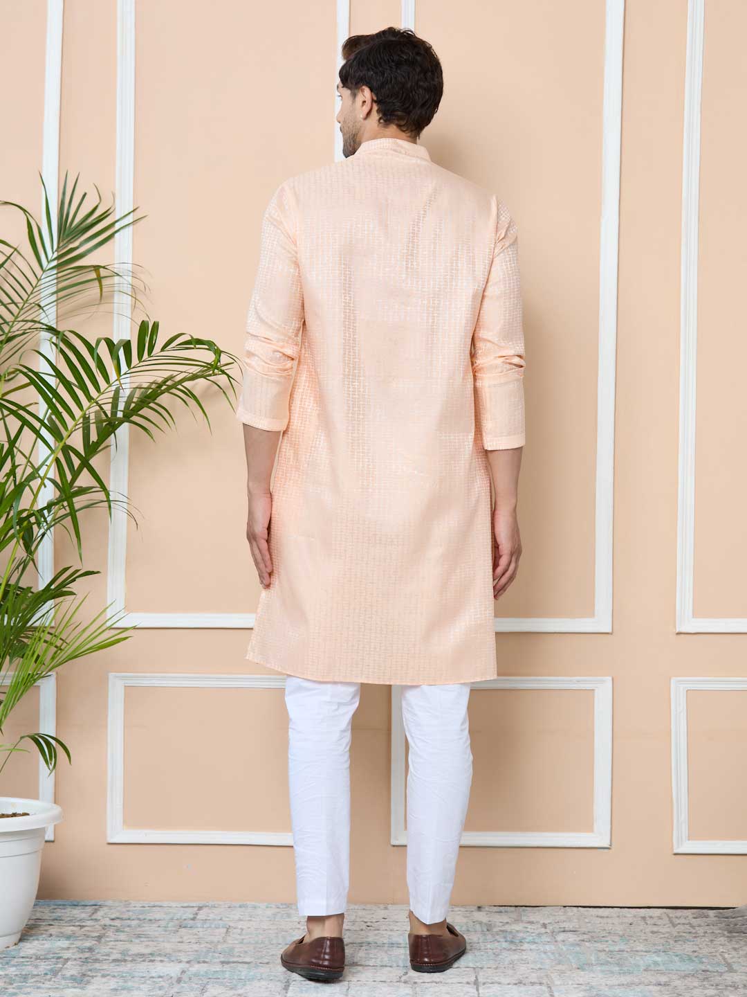 Peach Silk jacquard Straight kurta