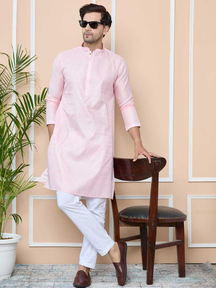 Light Pink Silk jacquard Straight kurta