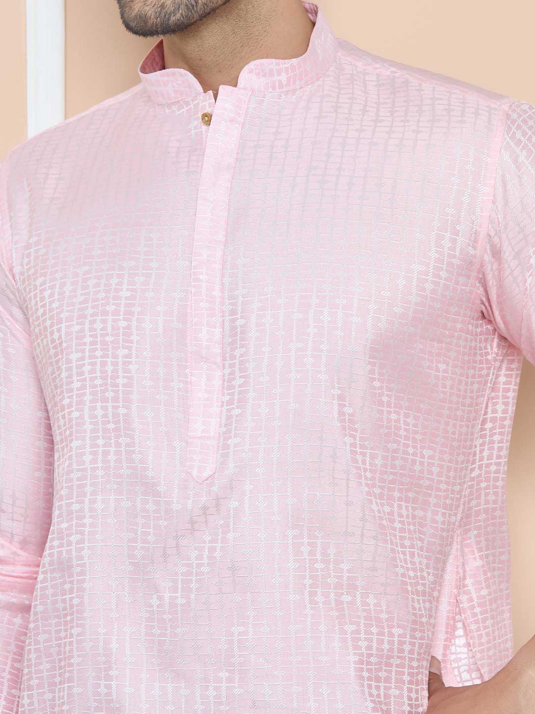 Light Pink Silk jacquard Straight kurta