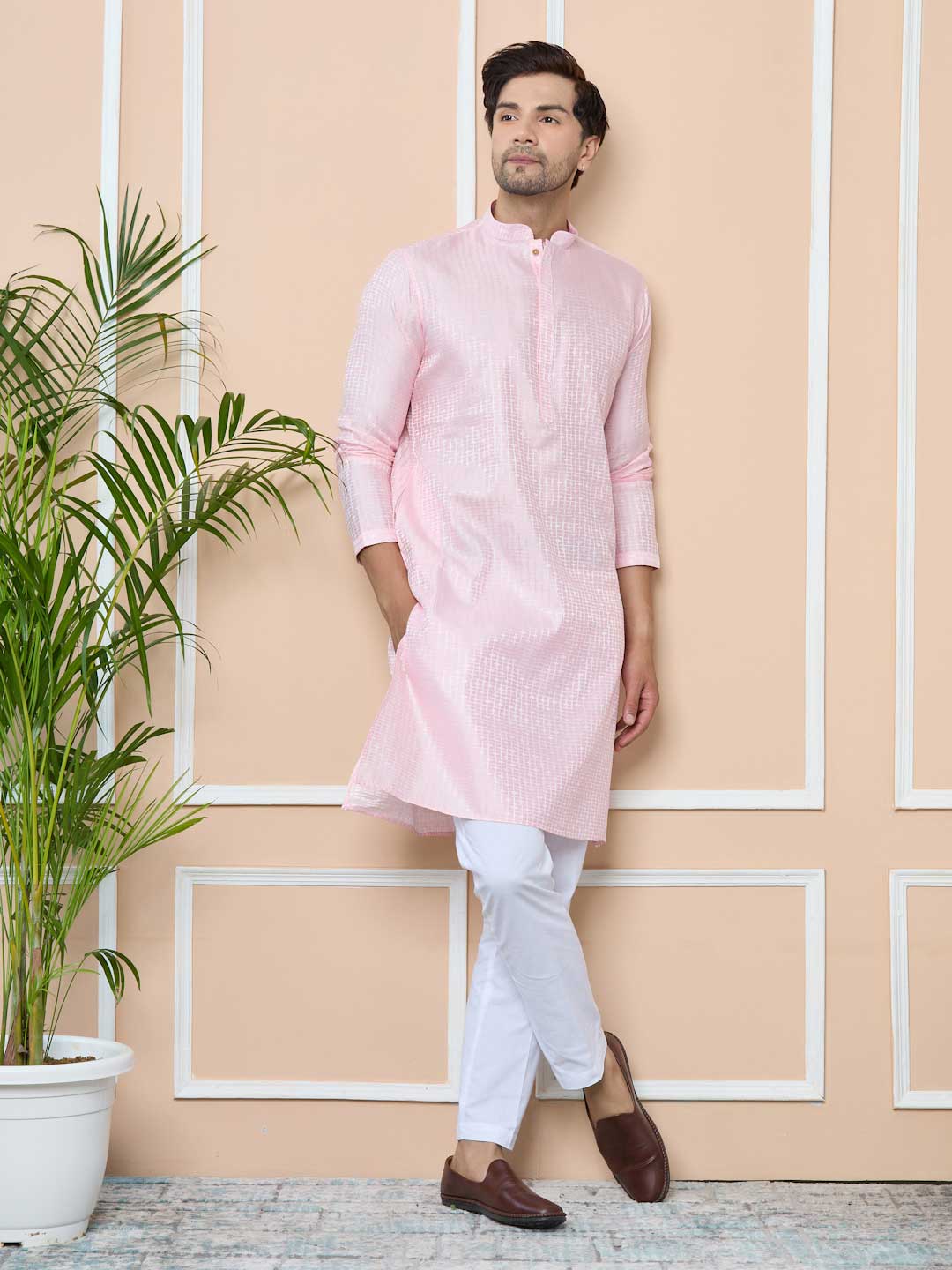 Light Pink Silk jacquard Straight kurta