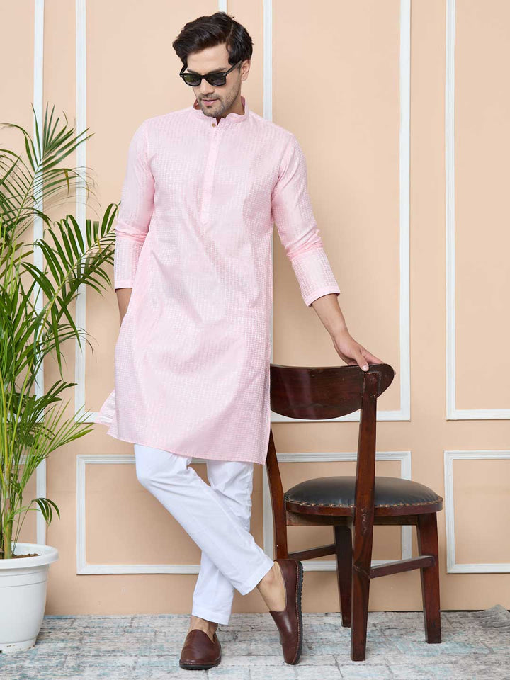 Light Pink Silk jacquard Straight kurta