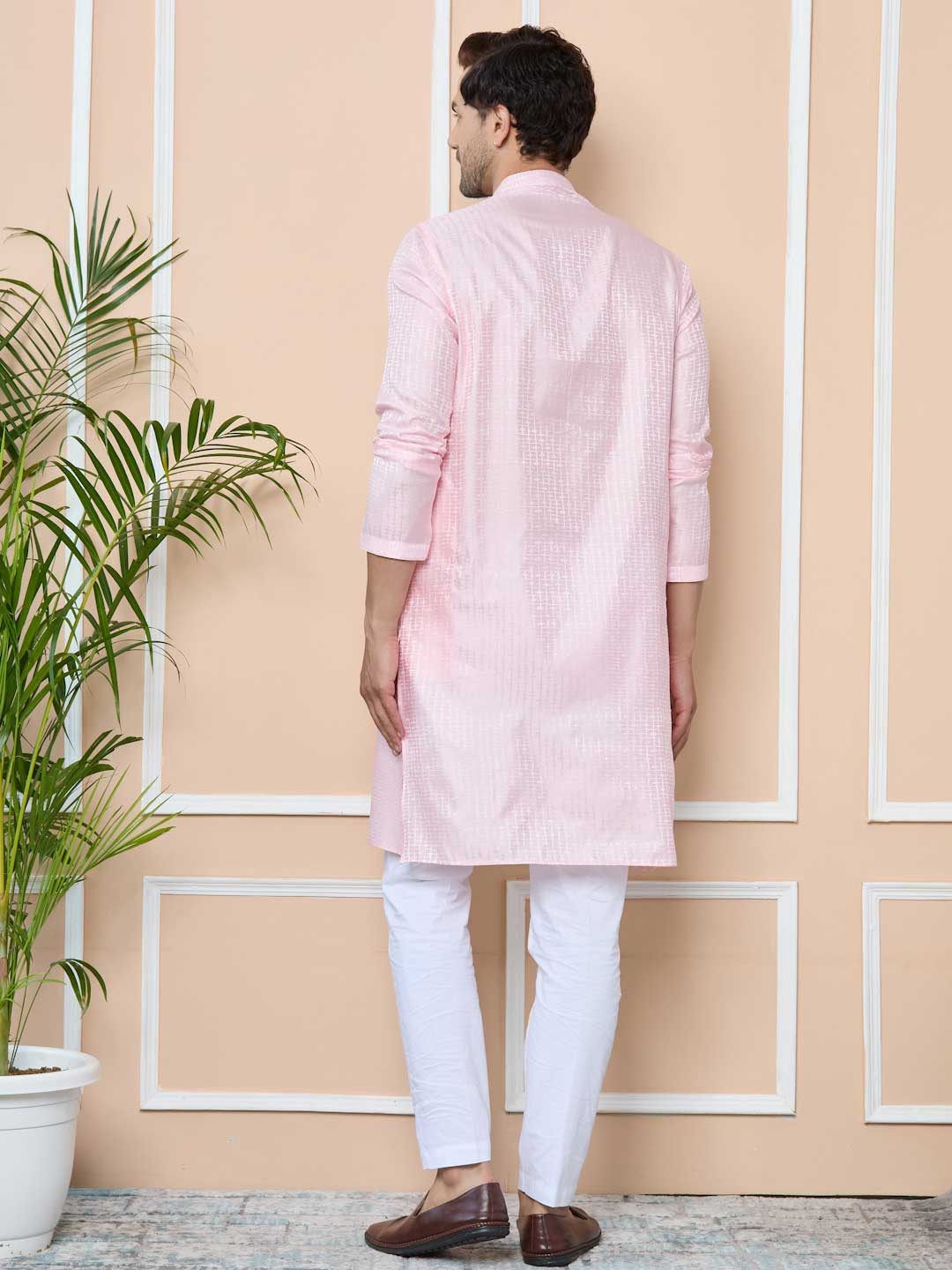 Light Pink Silk jacquard Straight kurta