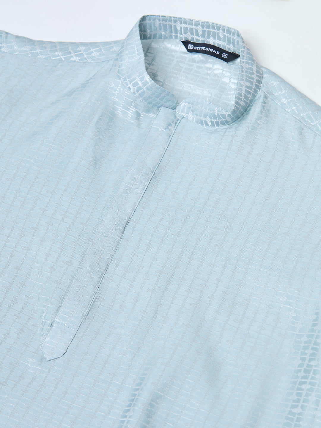 Aqua Blue Silk jacquard Straight kurta