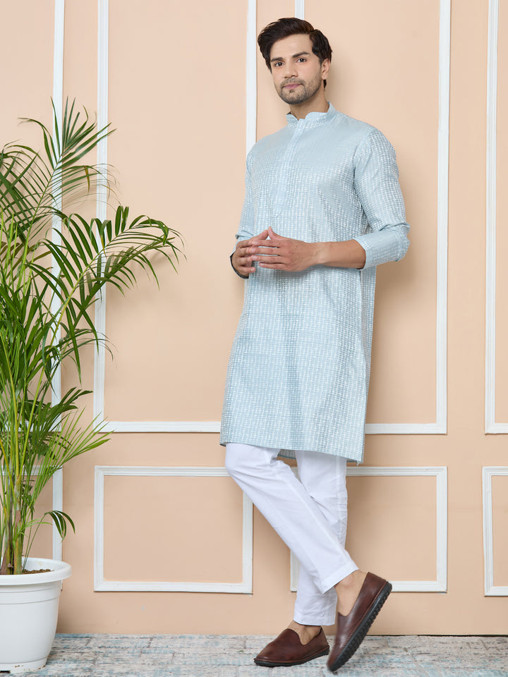 Aqua Blue Silk jacquard Straight kurta