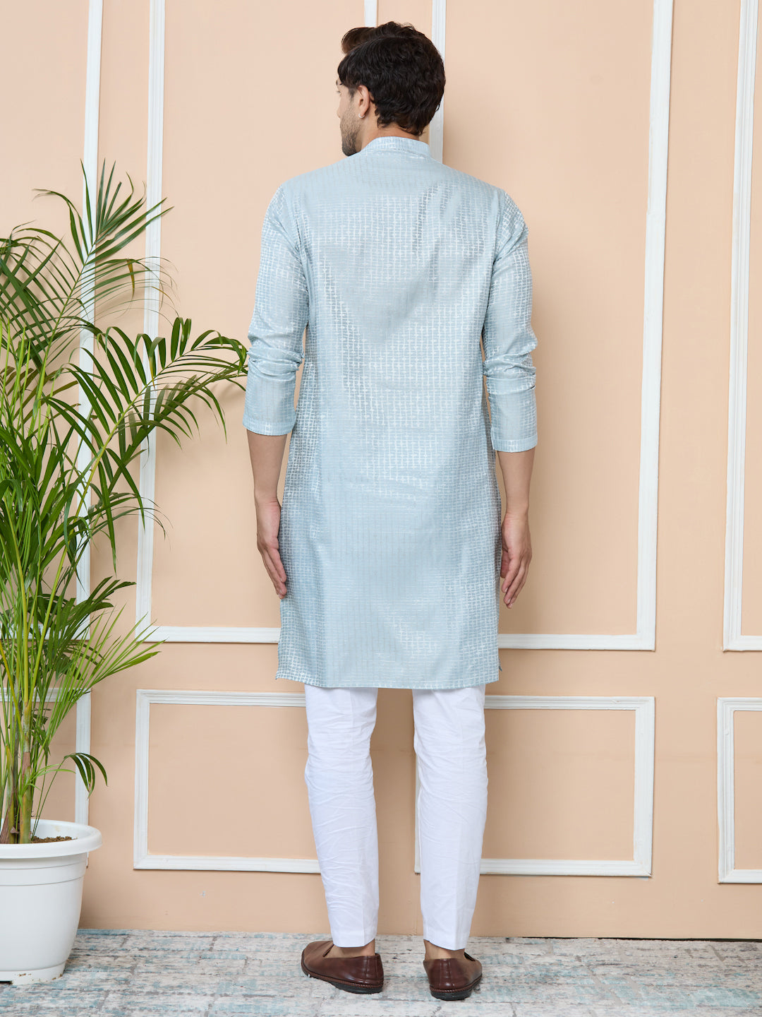 Aqua Blue Silk jacquard Straight kurta