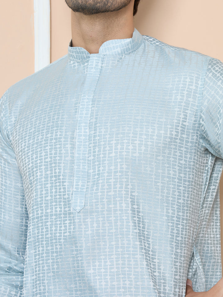 Aqua Blue Silk jacquard Straight kurta