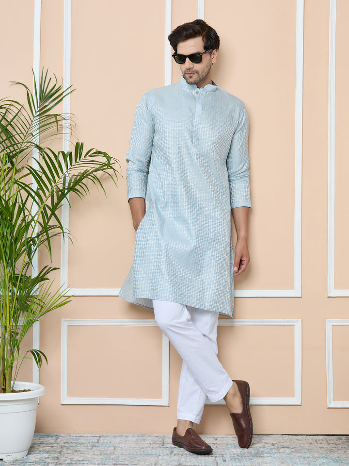 Aqua Blue Silk jacquard Straight kurta